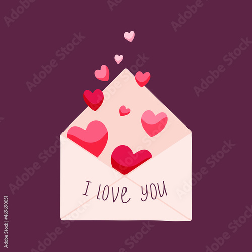 Paper envelope with hearts. Valentine's day concept. Vector hand drawn illustration with message