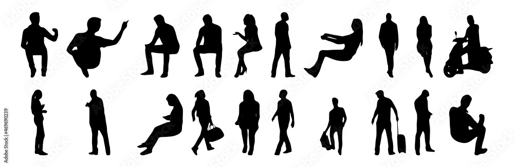 Vector illustration, Outline silhouettes of people, Contour drawing ...