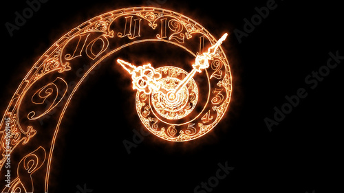 Classic fire spiral dial. It symbolizes the infinity of time. On black background. 3D render photo