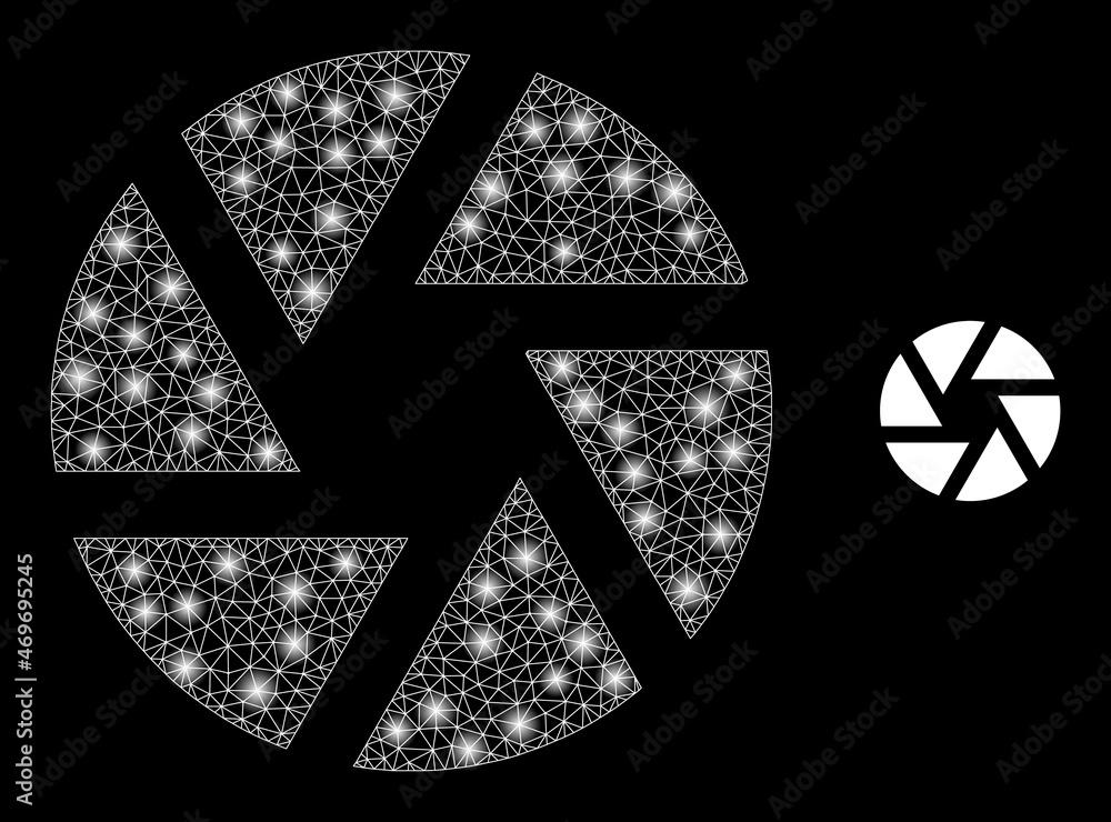 Glossy polygonal mesh web shutter icon with glare effect on a black background. Network shutter iconic vector with shiny spheres in majestic colors. Abstraction flat mesh is built from polygonal grid, Glossy polygonal mesh web shutter icon with glare effect on a black background. Network shutter iconic vector with shiny spheres in majestic colors. Abstraction flat mesh is built from polygonal grid,