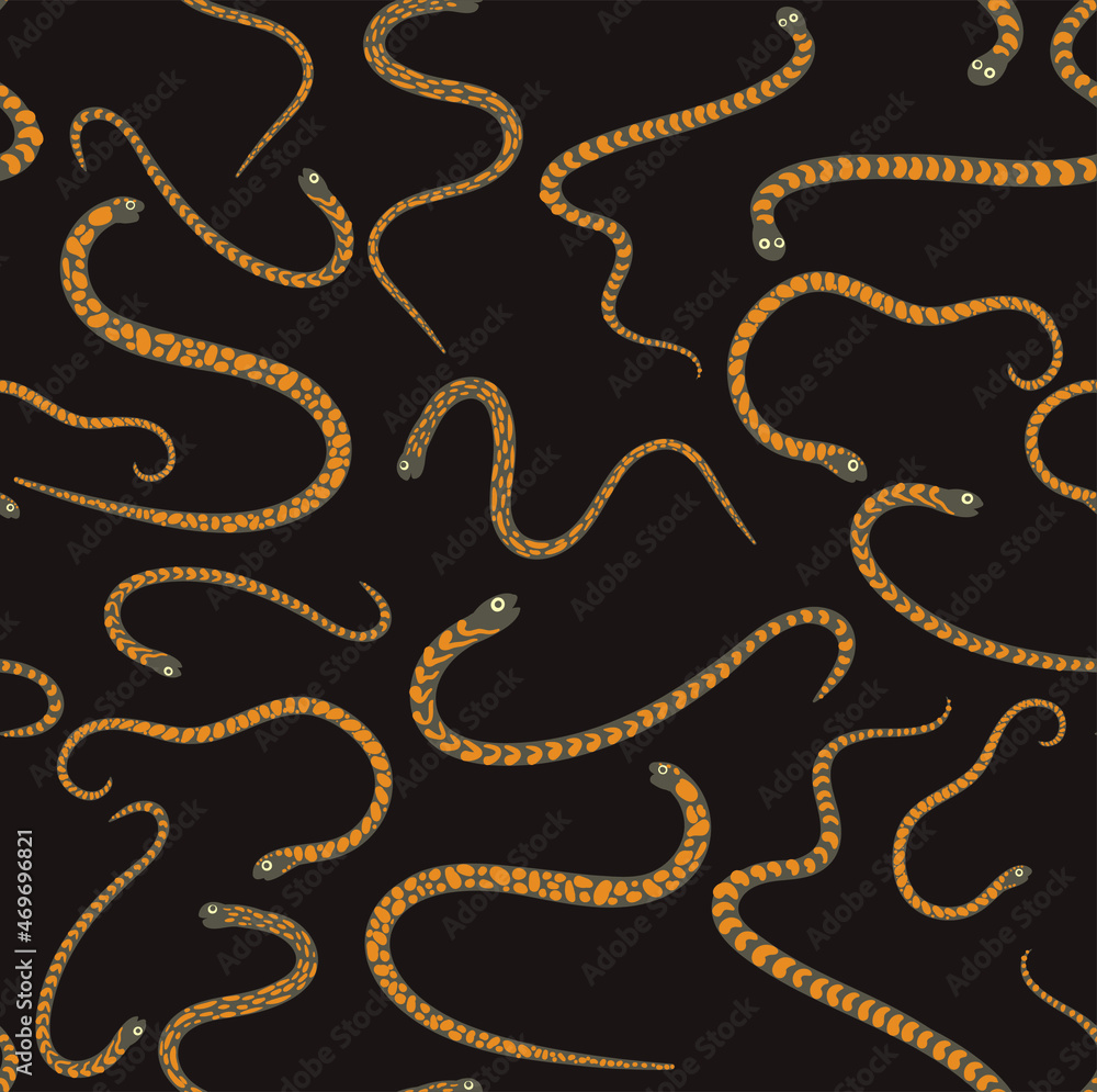 Cute and trendy vector seamless pattern with hand drawn snakes. Animalistic ornament for printing on fabrics and paper Cute and trendy vector seamless pattern with hand drawn snakes. Animalistic ornament for printing on fabrics and paper