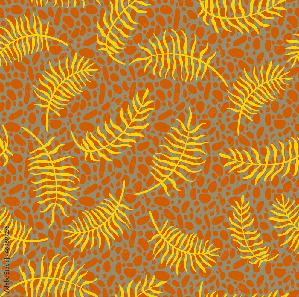 Cute and trendy vector seamless pattern with hand drawn palm leaves and tropical plants. Botanical ornament for printing on fabrics and paper Cute and trendy vector seamless pattern with hand drawn palm leaves and tropical plants. Botanical ornament for printing on fabrics and paper