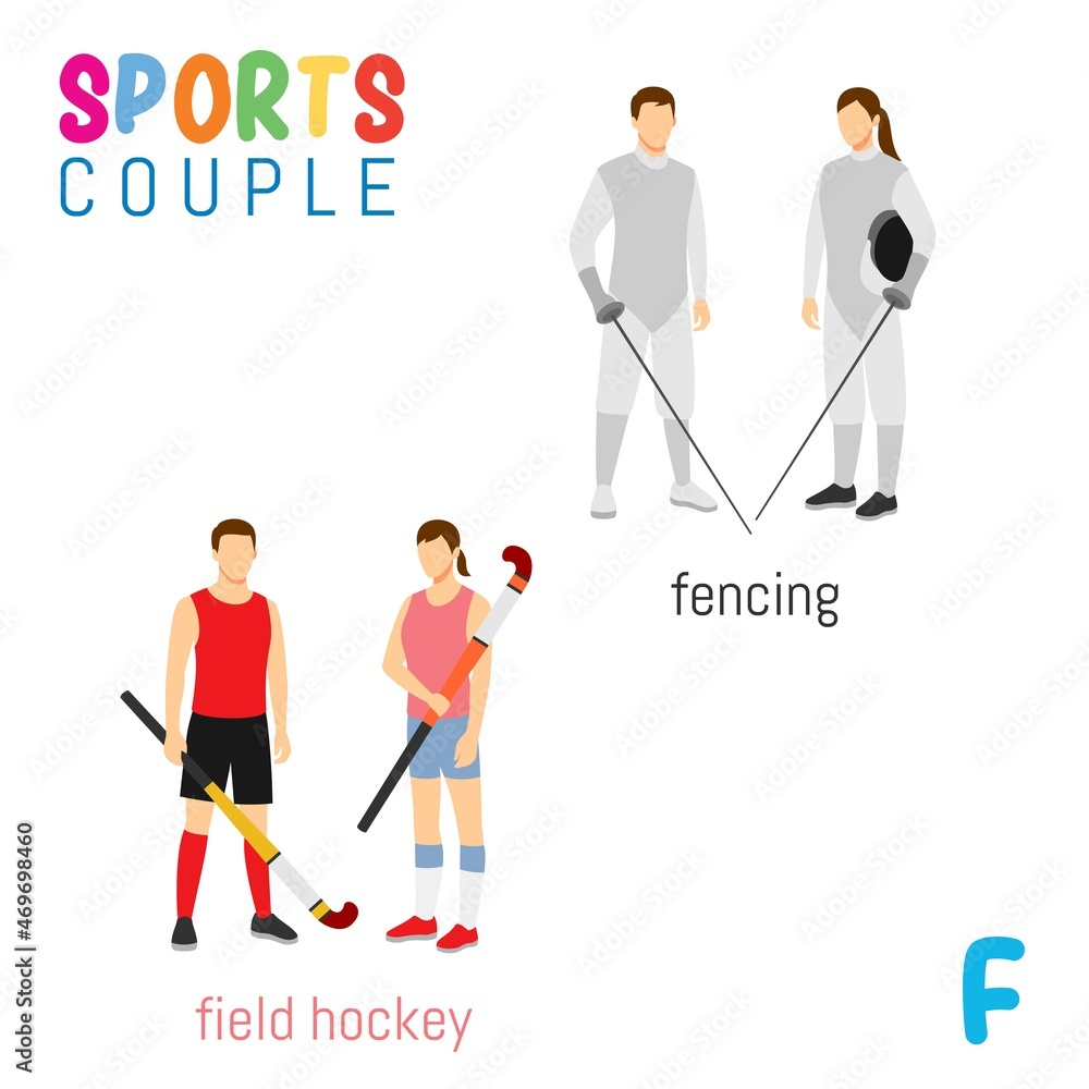 Sports Couple alphabet in vector with F letter. illustration cartoon sports. Alphabet design in a colorful style. Sports Couple alphabet in vector with F letter. illustration cartoon sports. Alphabet design in a colorful style.