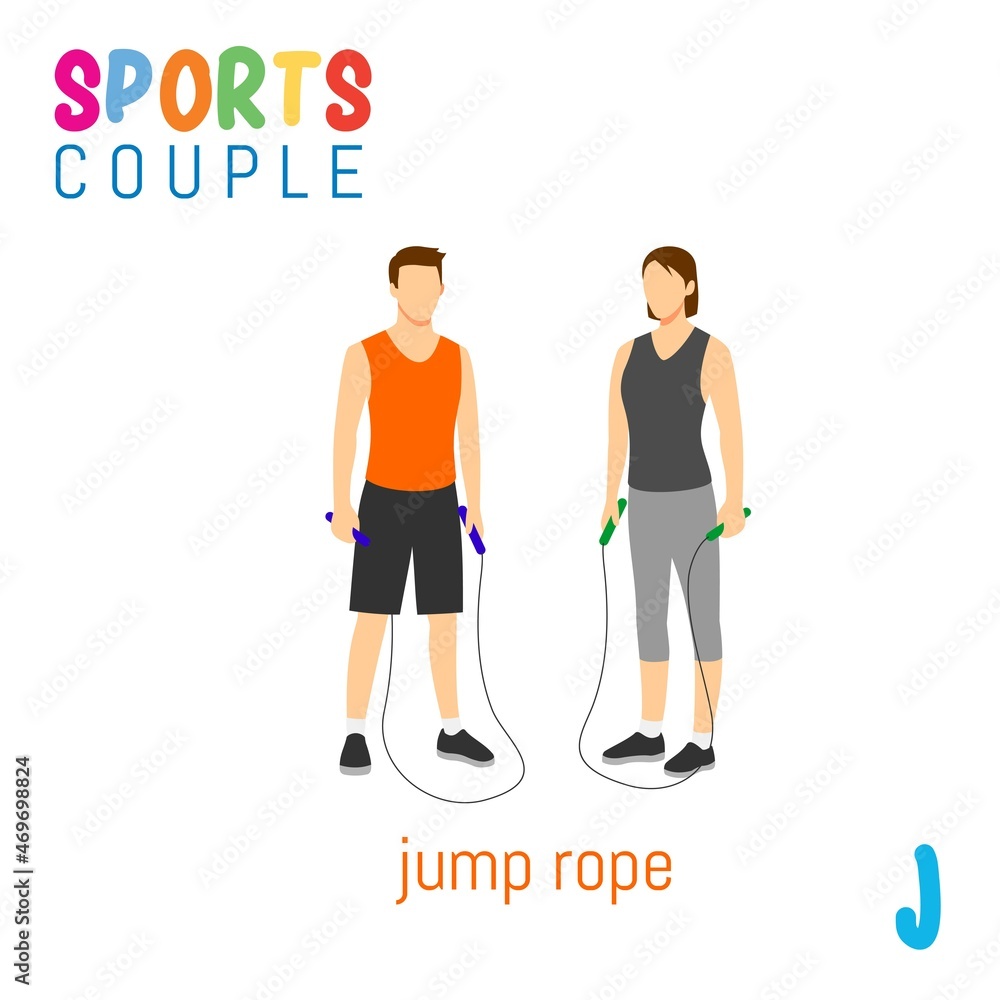 Sports Couple  alphabet in vector with J letter. illustration cartoon sports. Alphabet design in a colorful style.
