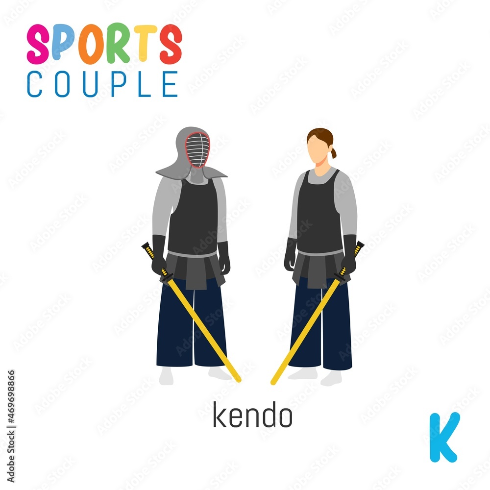 Sports Couple  alphabet in vector with K letter. illustration cartoon sports. Alphabet design in a colorful style.