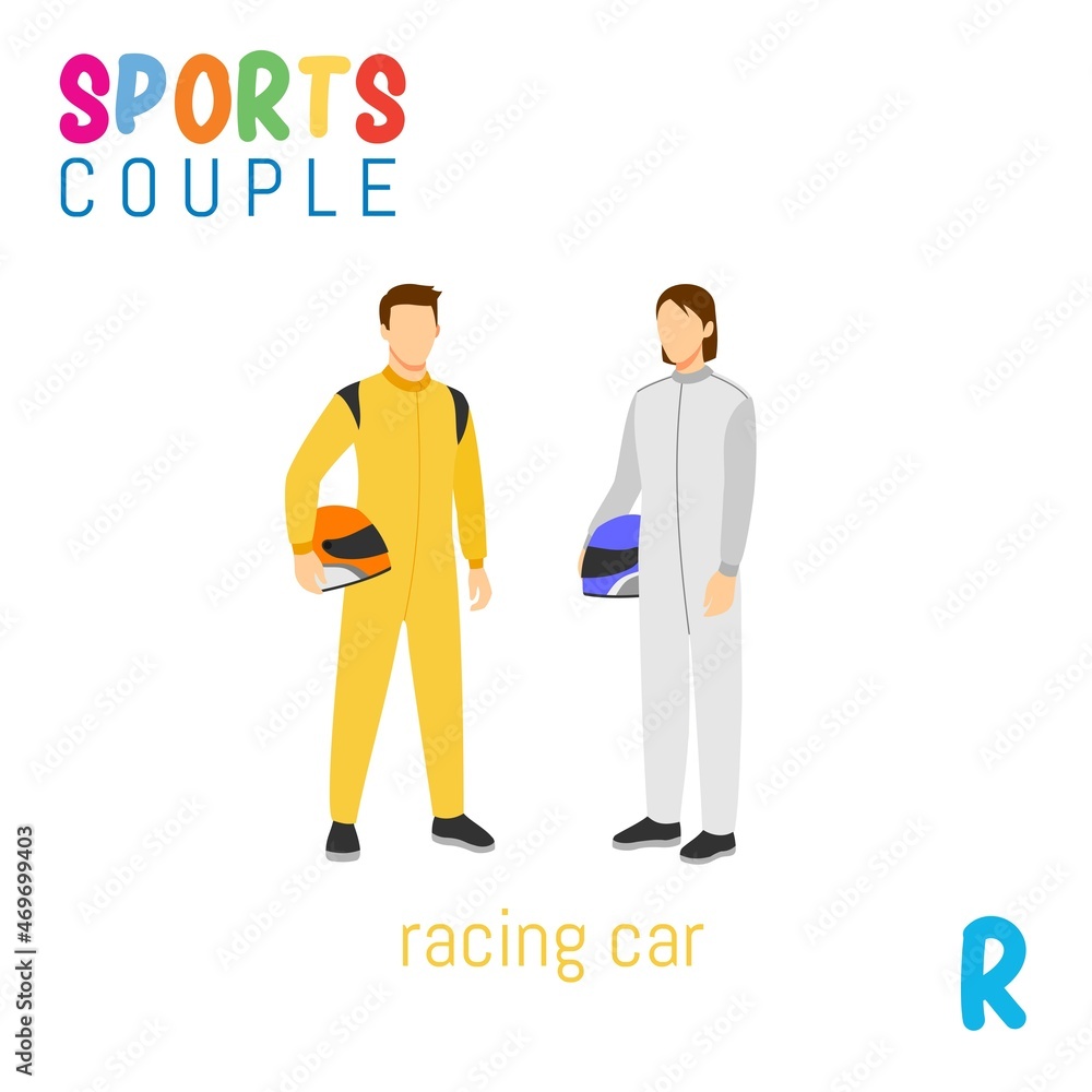 Sports Couple alphabet in vector with R letter. illustration cartoon sports. Alphabet design in a colorful style. Sports Couple alphabet in vector with R letter. illustration cartoon sports. Alphabet design in a colorful style.