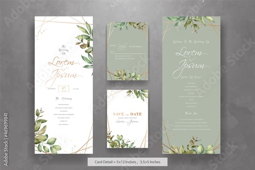 Set of Elegant Watercolor Wedding Invitation Card Template