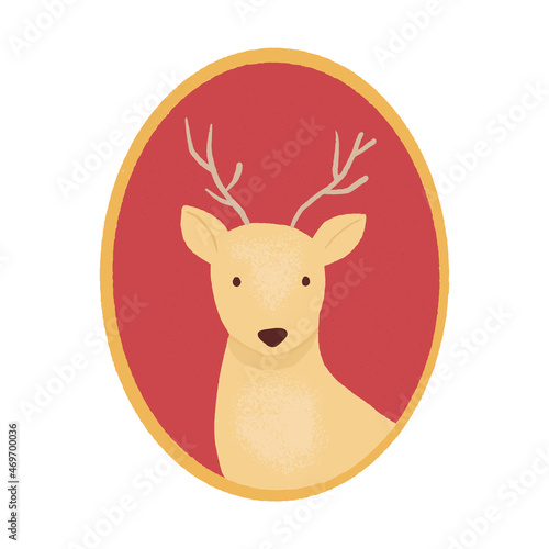 Cute cozy deer portrait artwork in the oval frame