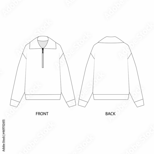 Jacket with zip collar template design.  Vector illustration of a long sleeve top with collar. 