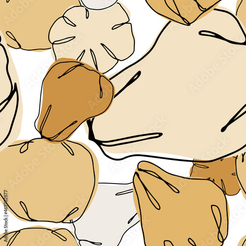 Abstract Thanksgiving pattern vector design with different pumpkins in white, soft yellow and ochre orange colours. photo