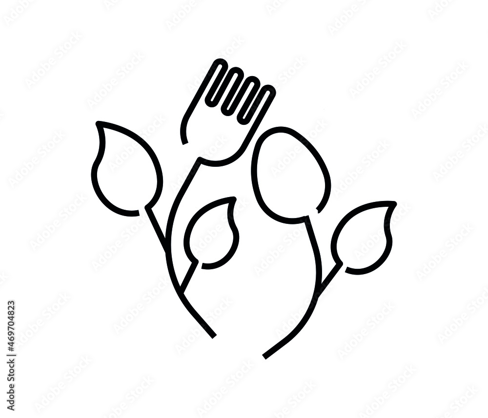 Fototapeta premium Healthy food logo template vector design. Vegan food logo. Fork, spoon in the form of leaves. 