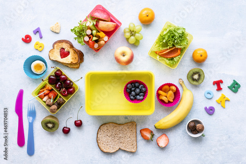 Kids healthy food background, preparation of lunchbox photo