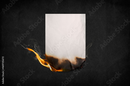Burning poster, fire blank paper high resolution image photo