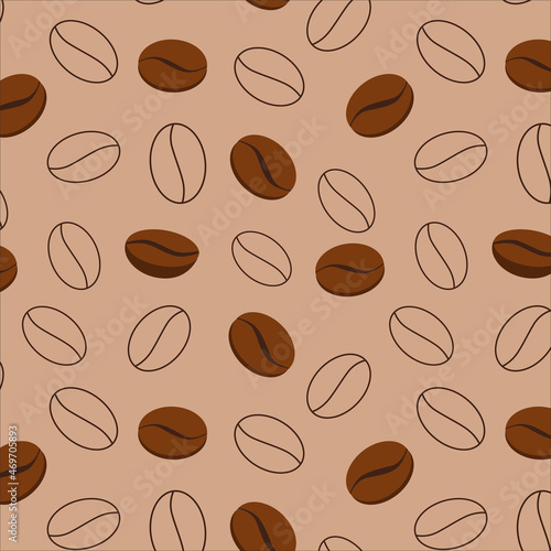 Seamless pattern. Vector illustration of coffee beans. Great for printing on fabric for chef uniform  coffee shop menu.