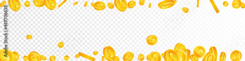 American dollar coins falling. Beauteous scattered USD coins. USA money. Dazzling jackpot, wealth or success concept. Vector illustration.