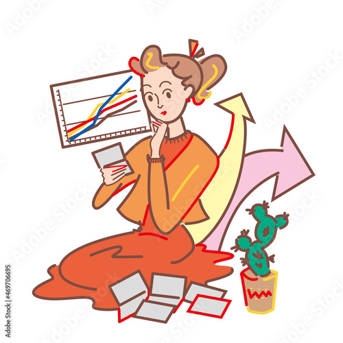 書類を見て確かめる女性