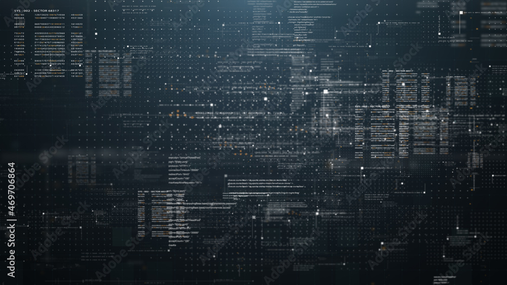 Fototapeta premium Futuristic simulation of 5G network concept, artificial intelligence quantum physic matrix particles deep learning performing analytic computational head up display