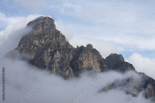 View of Dolomites with blue sky and clouds