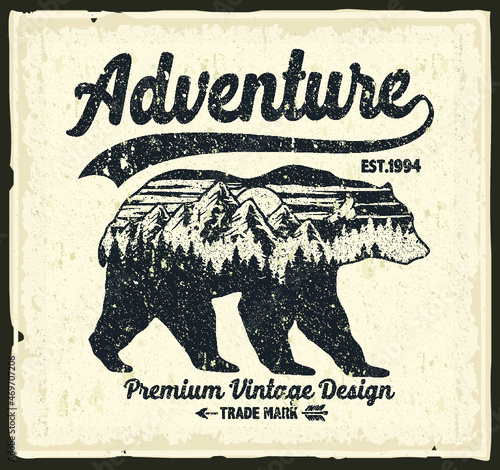 VINTAGE RETRO LOGO SILHOUETTE ANIMALS BACKGROUND POSTER CARD OUTDOOR ADVENTURE MOUNTAIN FOREST