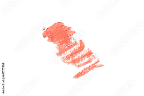 Cosmetic smear, pink lipstick strokes isolated on white background.
