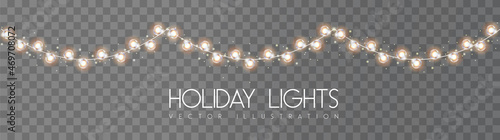Vector garlang of gold or yellow lamps on transparent background. Holiday string of lights vector illustration