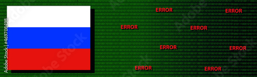 panorama Russian hackers. Russia flag with binary code and errors in it. Vector illustration.