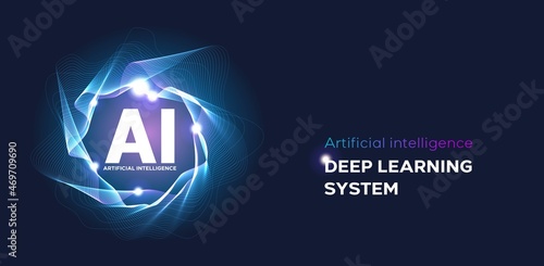 artificial Intelligence landing page. Website template for ai machine deep learning technology sci-fi concept.