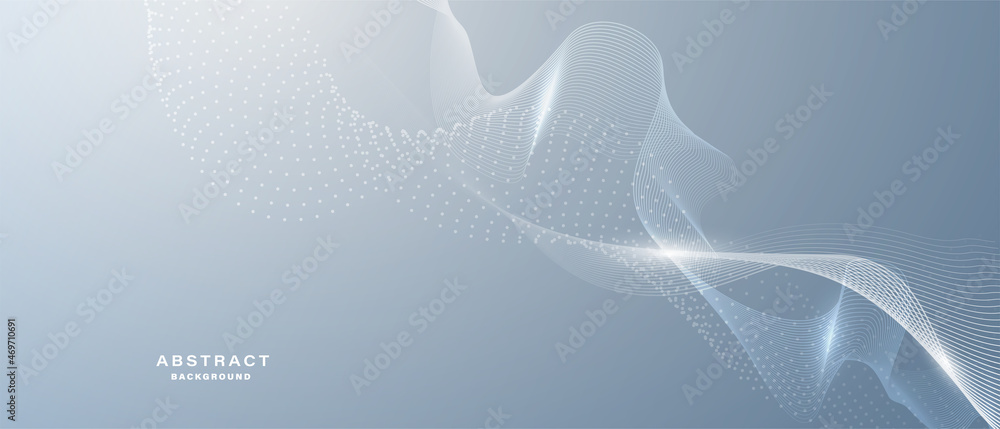 Grey white abstract background with flowing particles. Digital future technology concept. vector illustration.	
 - obrazy, fototapety, plakaty 