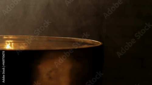 Tibetan singing bowl music meditation by hand rotation with healing vibration