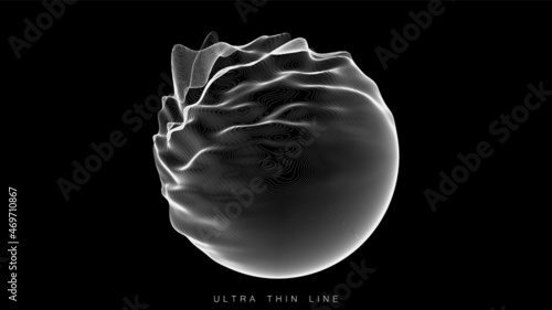 Distorted line spheres. Vector thin line glitch geometry.