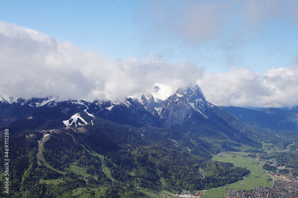 The view of Zugspitze mountain from Wank pick, Germany, Bavaria	