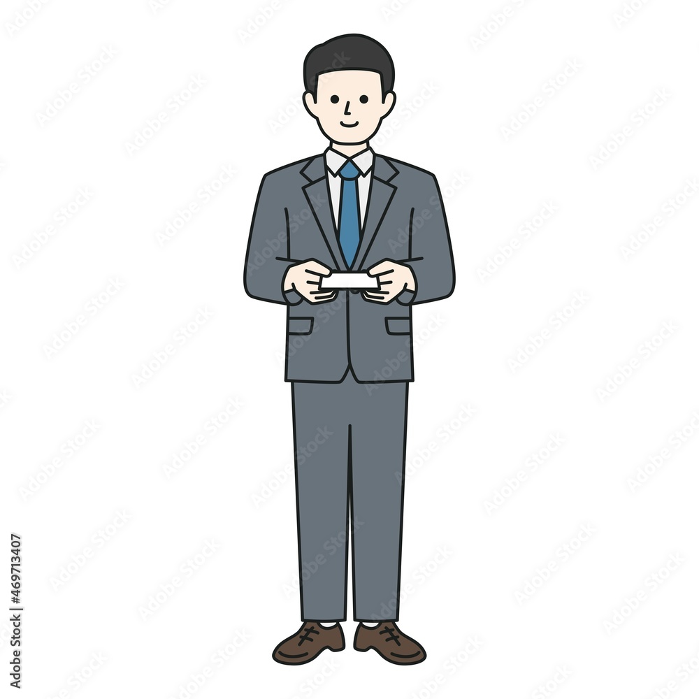 名刺を渡すビジネスパーソン