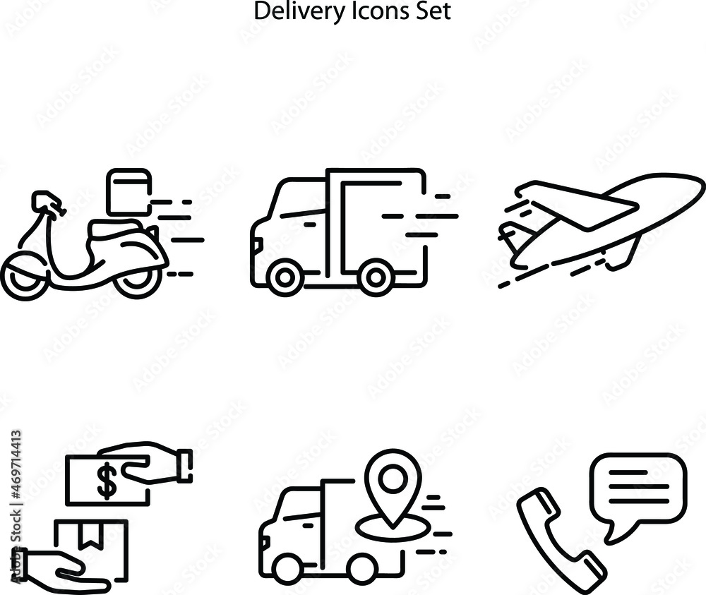 delivery icons set isolated on white background. delivery truck icon thin line outline linear delivery truck symbol for logo, web, app, UI. delivery truck icon simple sign.