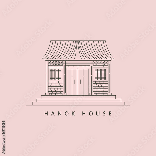 hanok house korean traditional line art illustration design photo