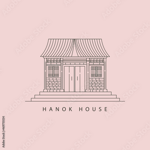hanok house korean traditional line art illustration design