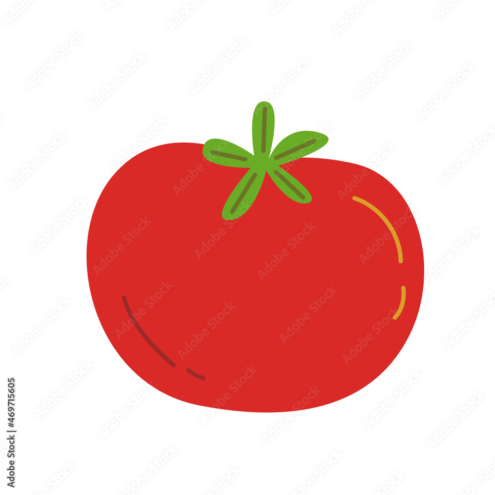 Tomato in cute cartoon flat style. Vector food illustration. Tomato in cute cartoon flat style. Vector food illustration.