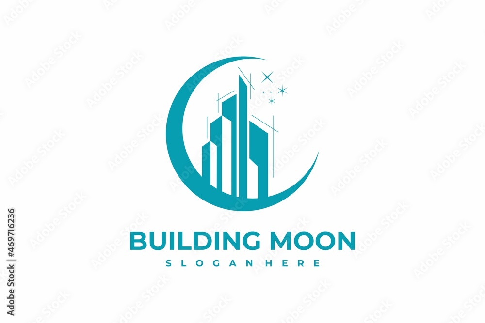 Building moon and stars logo design concept Building moon and stars logo design concept
