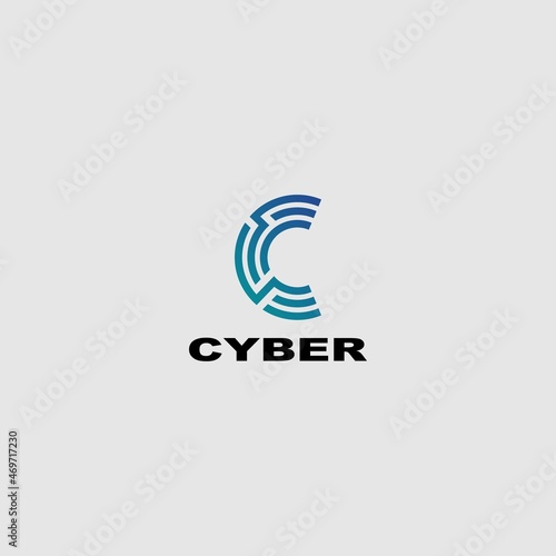 Cyber line Letter C logo icon design template elements. Keyhole in negative space green color. crypto, coin, currency, bitcoin, cryptocurrency, blockchain