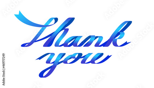 青のリボンで作った「thank you」の文字のベクターグラフィック