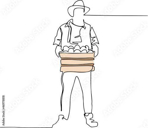 agriculture, art, background, black, care, cartoon, character, continuous, continuous line, cultivating, day, design, dig, drawing, farm, farmer, farming, farmland, female, garden, gardener, gardening