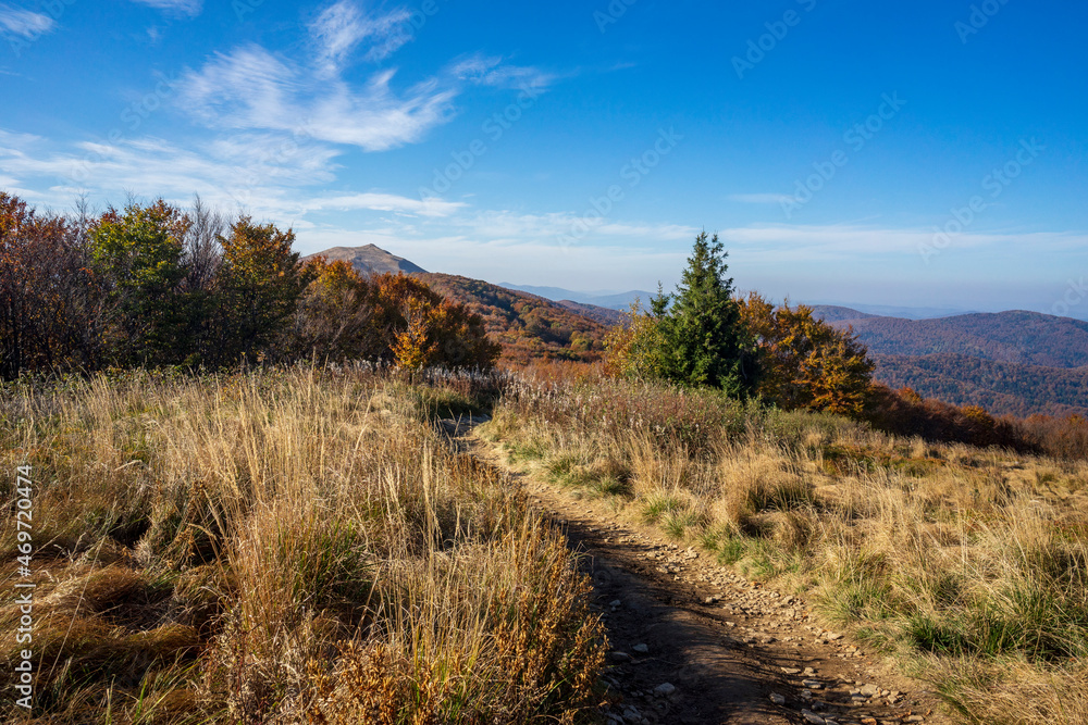Autumn in the Bieszczady Mountains. Polonina Wetlinska trail. Autumn in the Bieszczady Mountains. Polonina Wetlinska trail.
