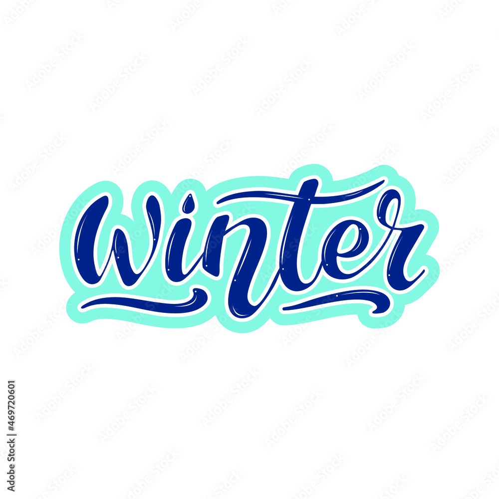 Winter, vector hand lettering. Blue volume letters on the white background. Celebration card. Typography for winter holidays. Vector illustration, style calligraphy Winter, vector hand lettering. Blue volume letters on the white background. Celebration card. Typography for winter holidays. Vector illustration, style calligraphy