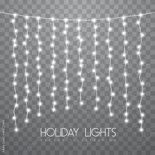 Vector garlang of white or silver lamps on transparent background. Holiday string of lights vector illustration