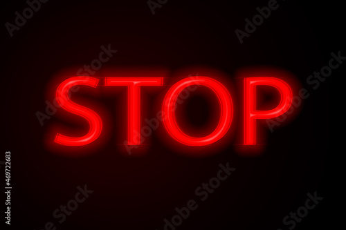 Neon inscription in the form of a glowing 3D image on a black background