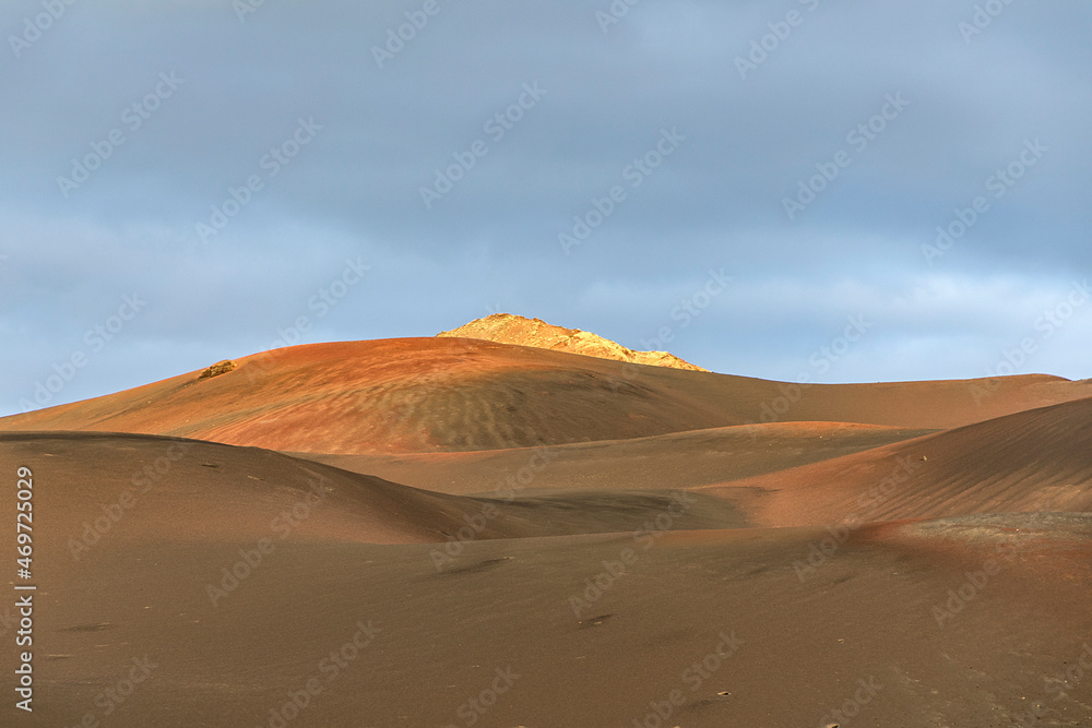 view of Timanfaya national park with volcanoes