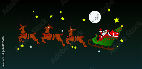 Beautiful illustration of santa flying with reindeers