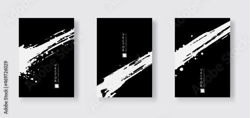 White ink brush stroke on black background. Japanese style.
