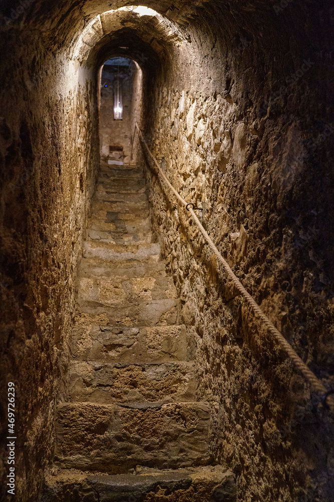 Secret tunnel in Bran castle, home of Dracula, Brasov, Transylvania.