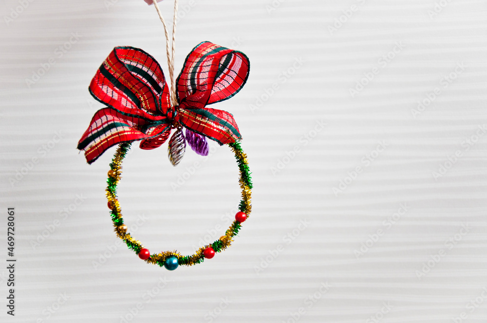 christmas decoration with ribbon and bow, copy space, celebration. christmas decoration with ribbon and bow, copy space, celebration.