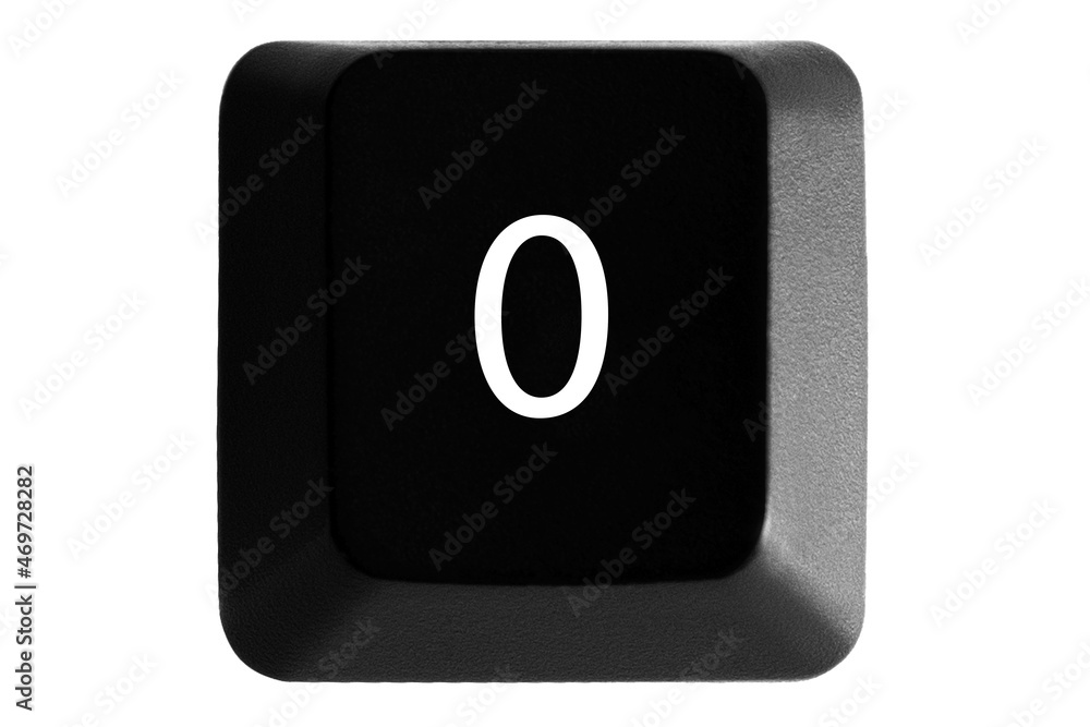 Black keyboard button with number 0 on white isolated background Black keyboard button with number 0 on white isolated background